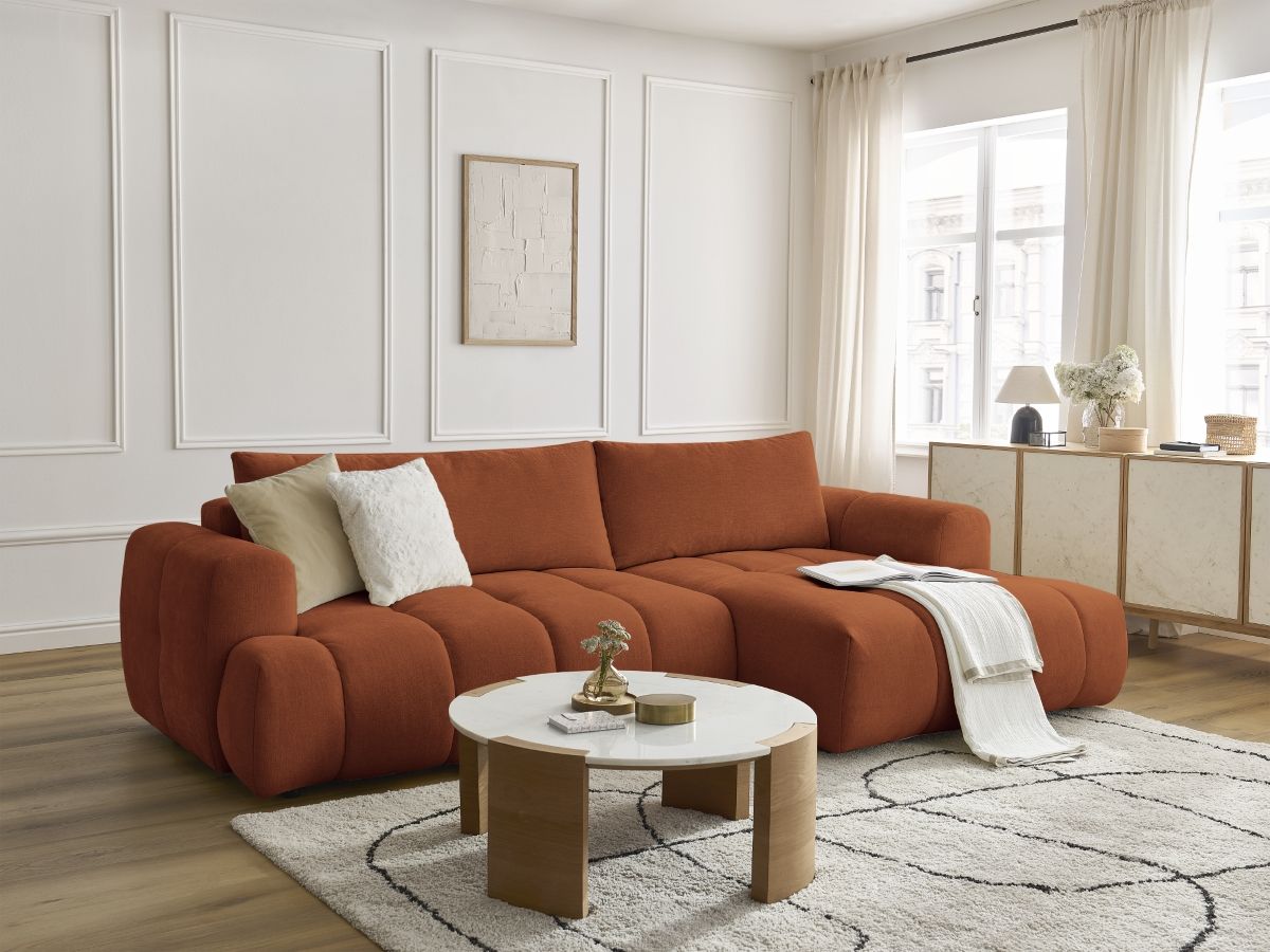Canapé d'angle convertible FUJI tissu lisse