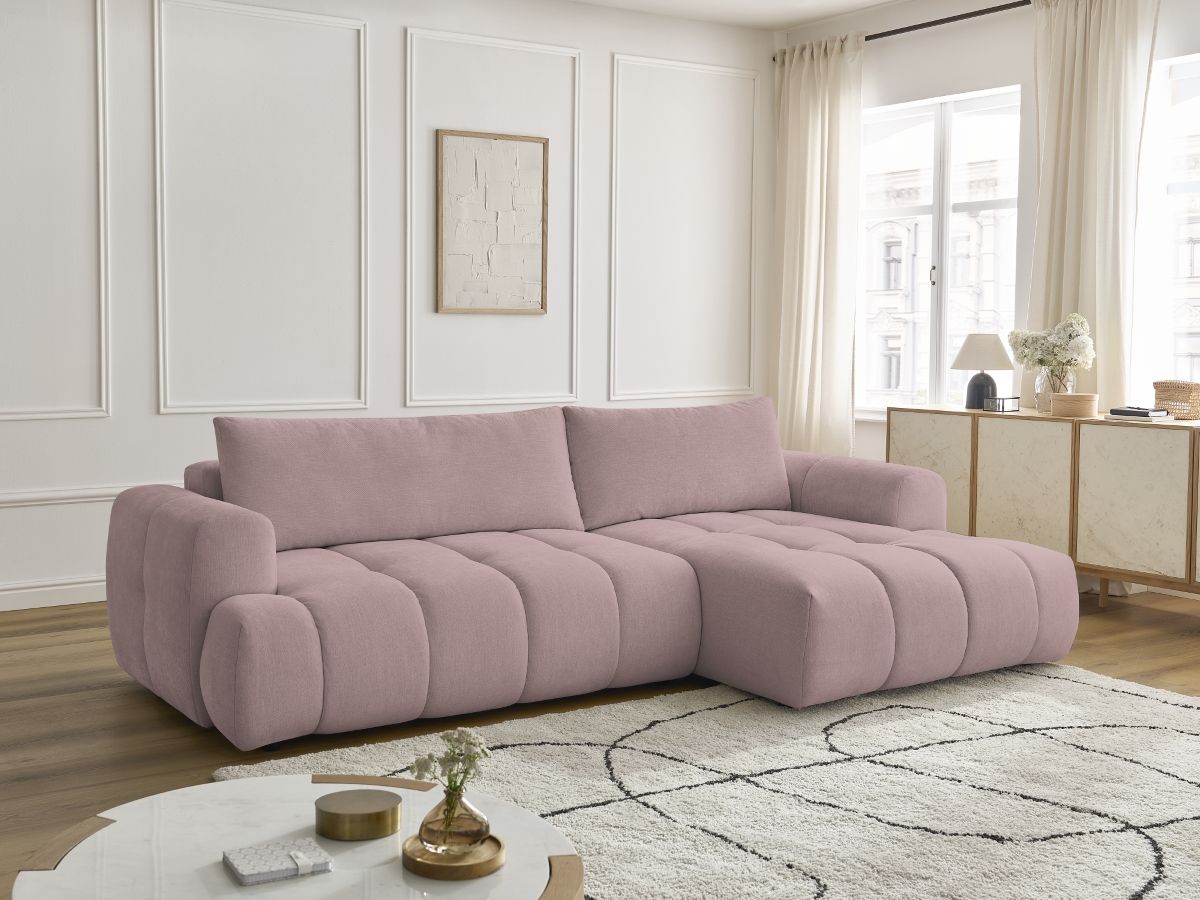 Canapé d'angle convertible FUJI lisse rose — vue 5