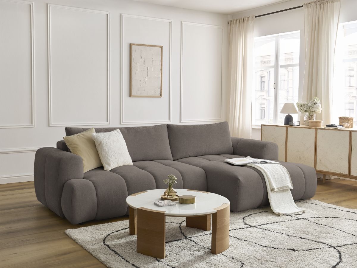 Canapé d'angle convertible FUJI tissu lisse