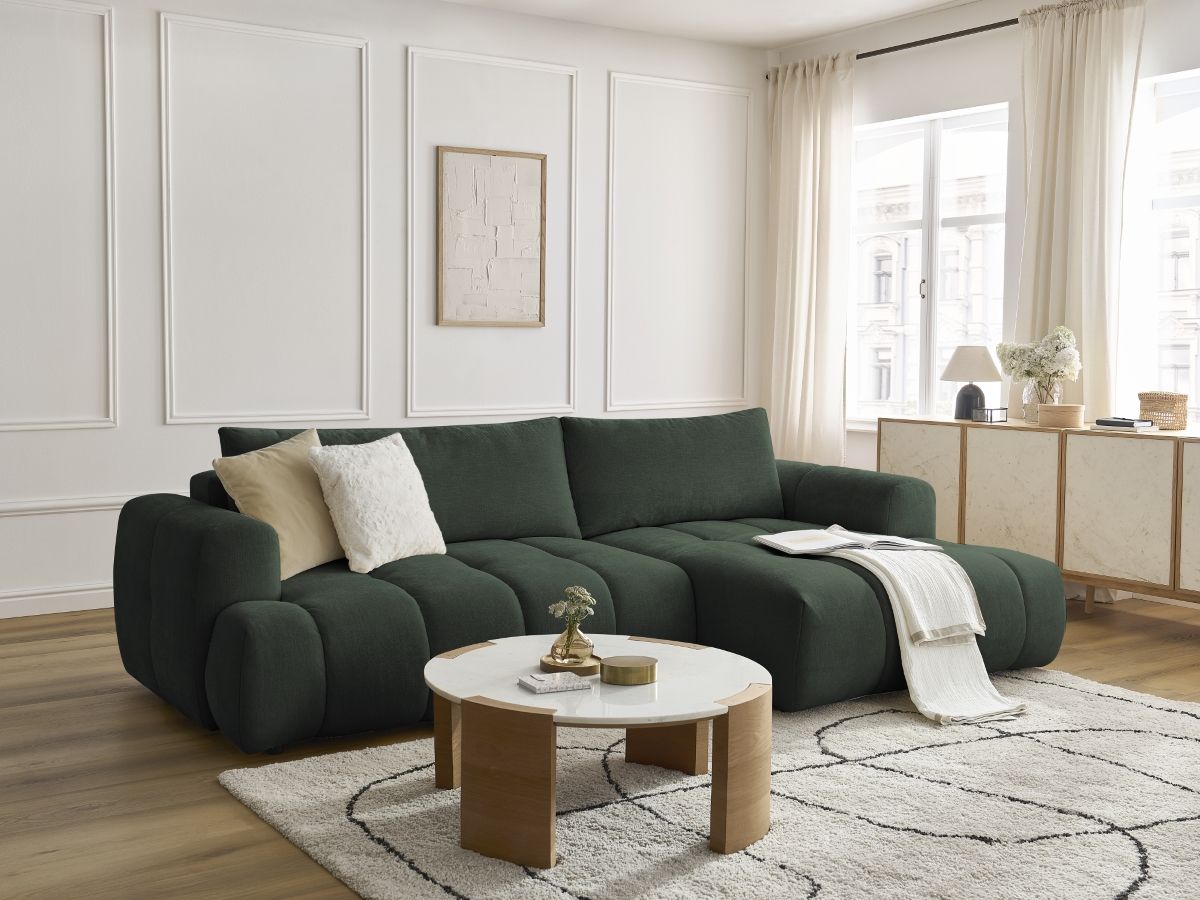 Canapé d'angle convertible FUJI tissu lisse