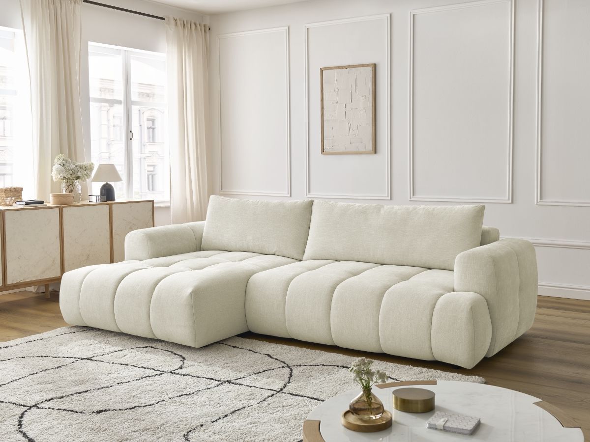 Canapé d'angle convertible FUJI tissu lisse beige angle gauche BOBOCHIC 3 places - Vue supplémentaire 3