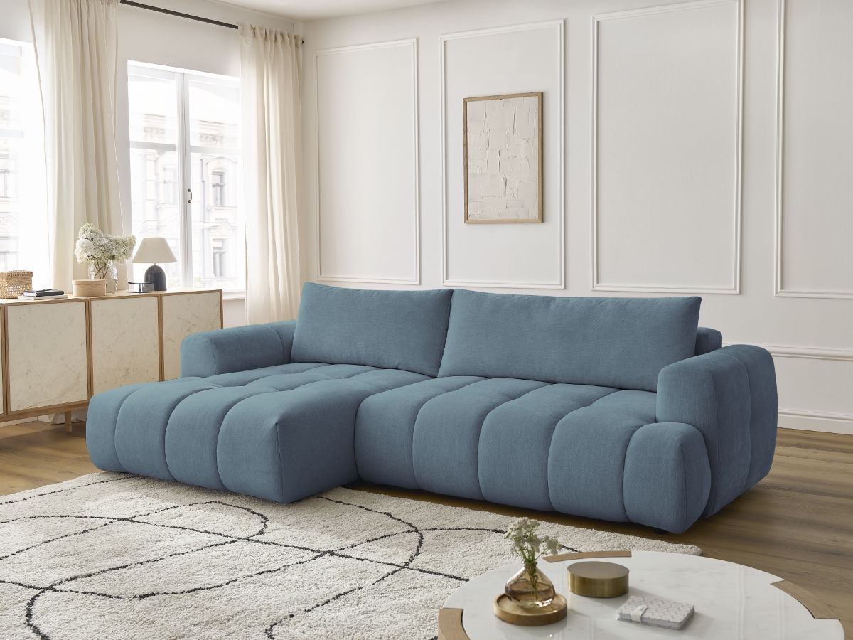 Canapé d'angle convertible FUJI tissu lisse bleu clair angle gauche BOBOCHIC 3 places - Vue supplémentaire 3