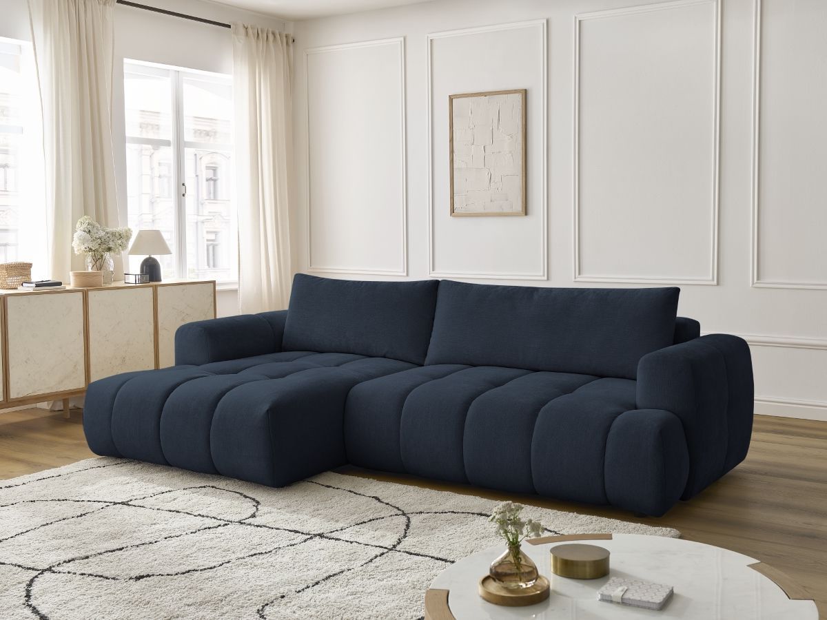 Canapé d'angle convertible FUJI tissu lisse bleu foncé angle gauche BOBOCHIC 3 places - Vue supplémentaire 3