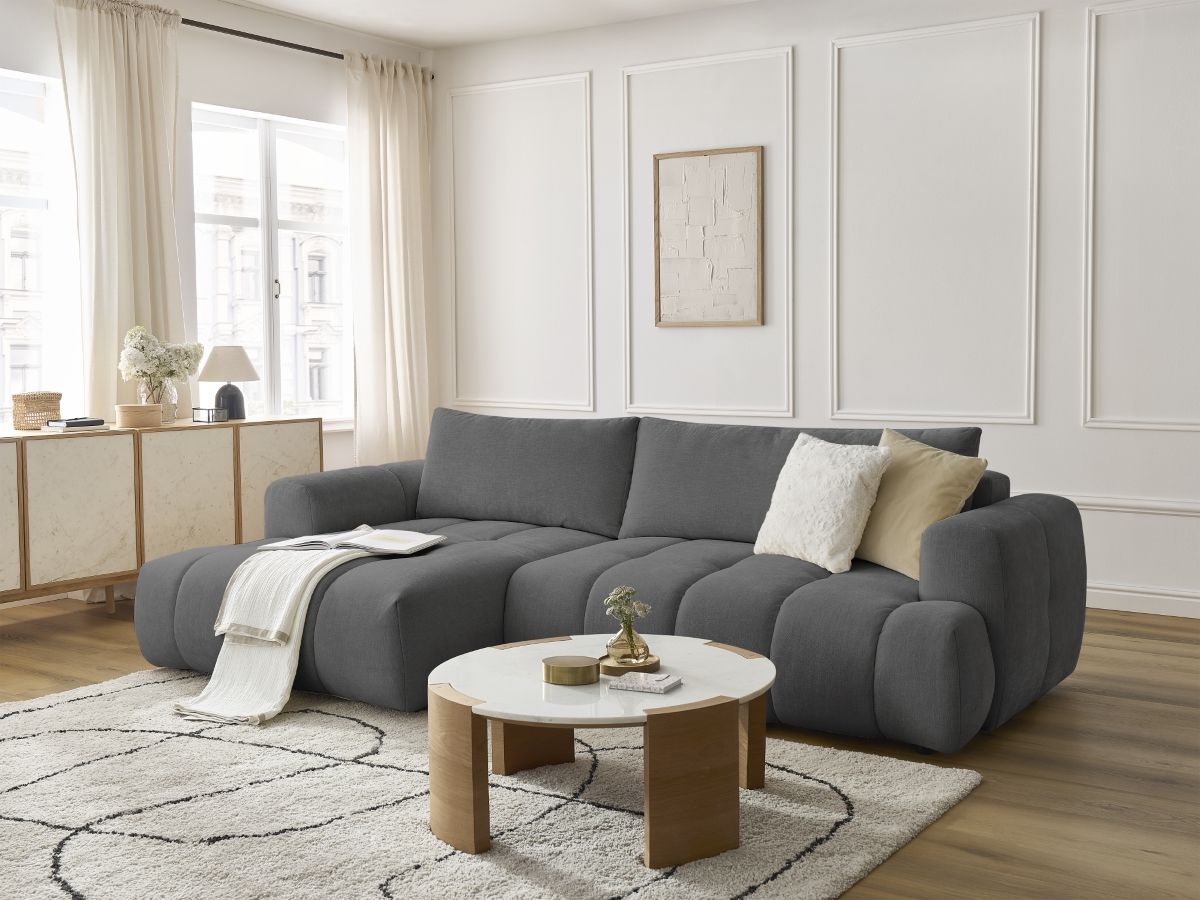 Canapé d'angle convertible FUJI tissu lisse