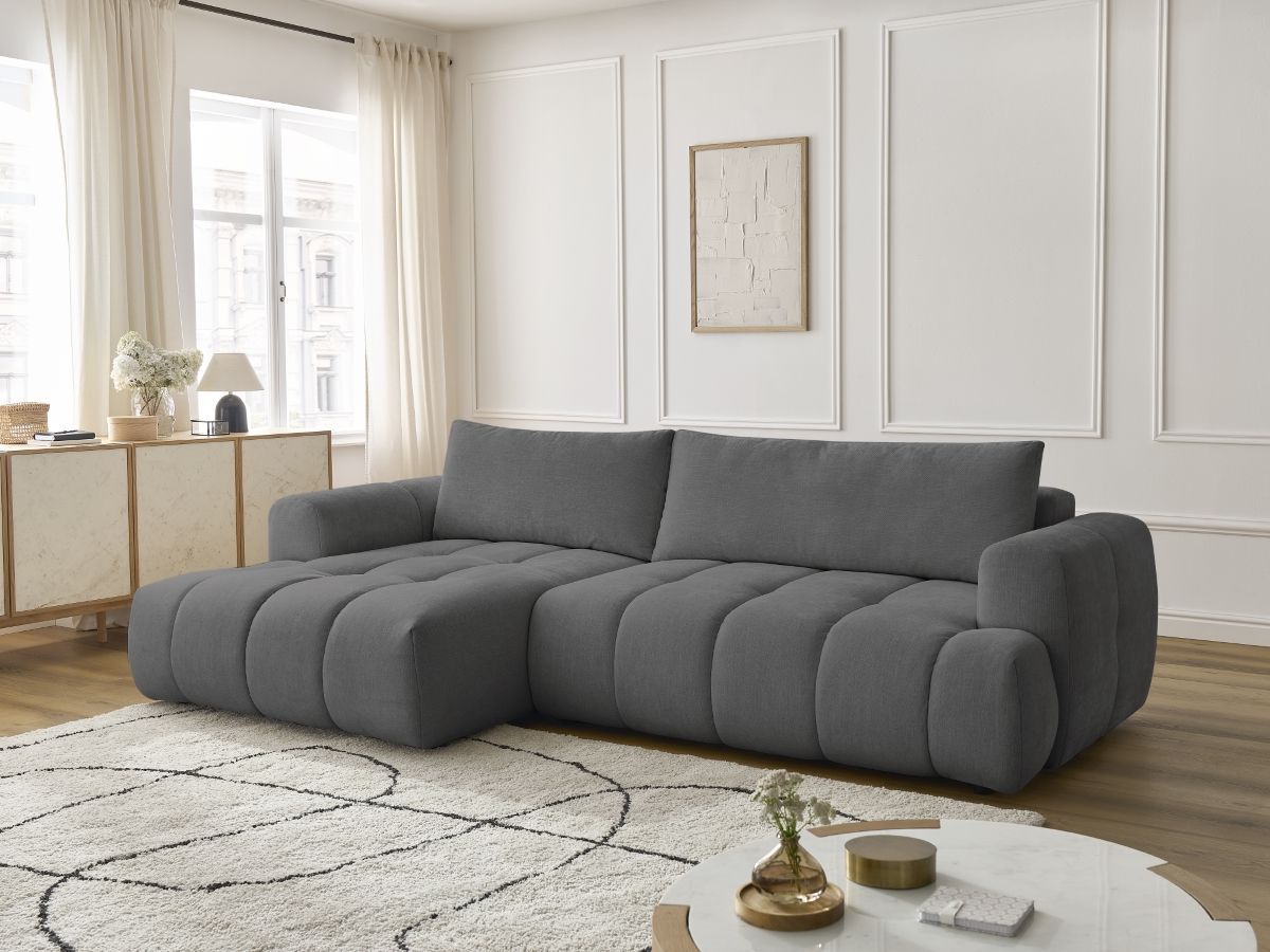 Canapé d'angle convertible FUJI tissu lisse gris foncé angle gauche BOBOCHIC 3 places - Vue supplémentaire 3