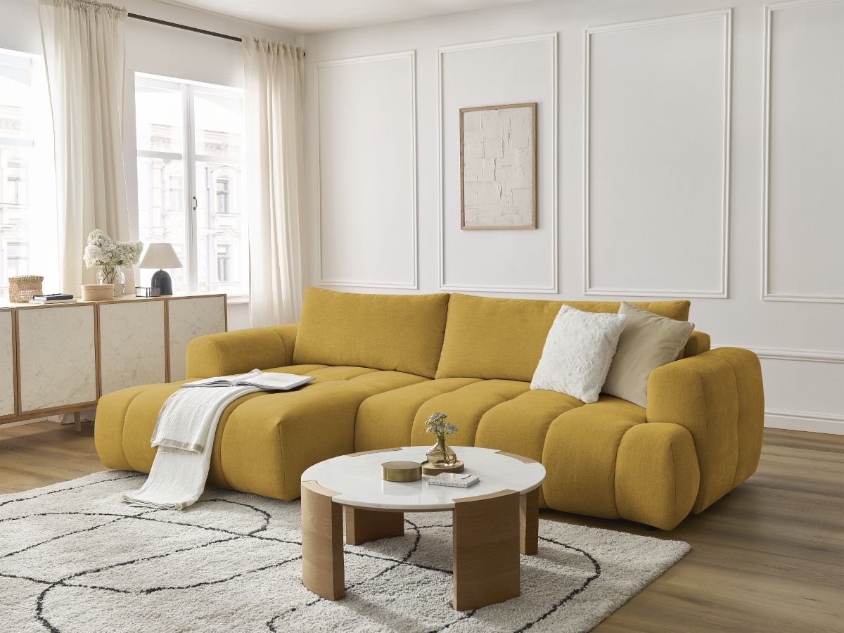Canapé d'angle convertible FUJI tissu lisse