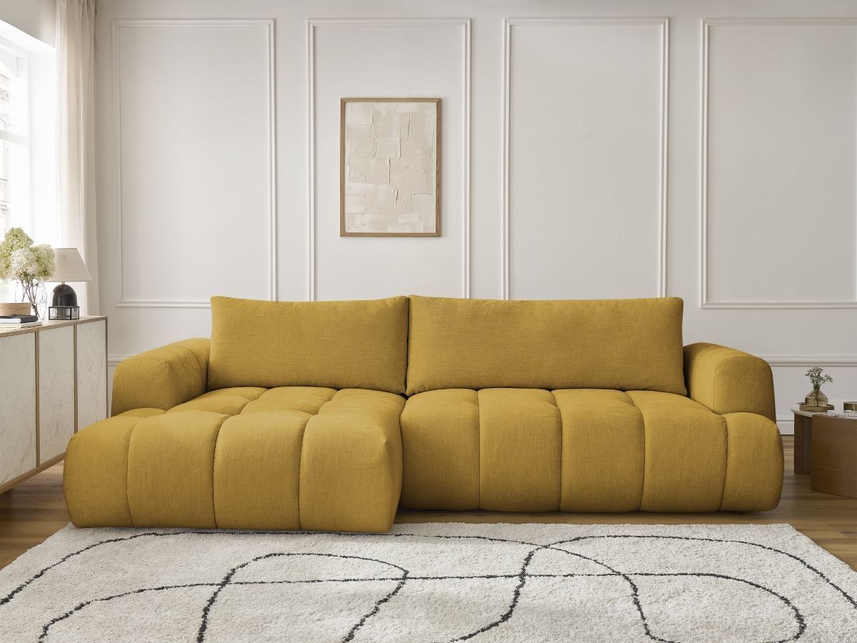 Canapé d'angle convertible FUJI tissu lisse