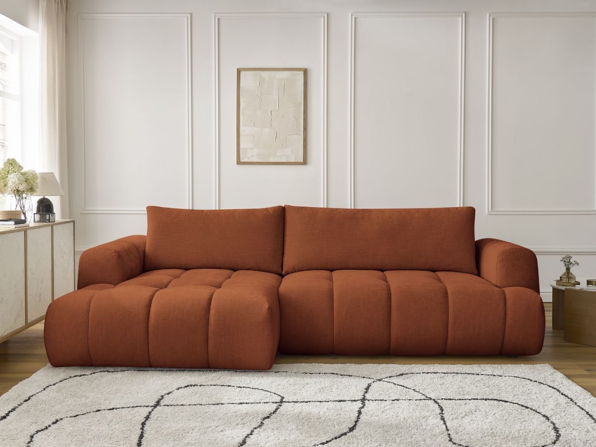 Canapé d'angle convertible FUJI tissu lisse orange angle gauche BOBOCHIC 3 places - Vue supplémentaire 3