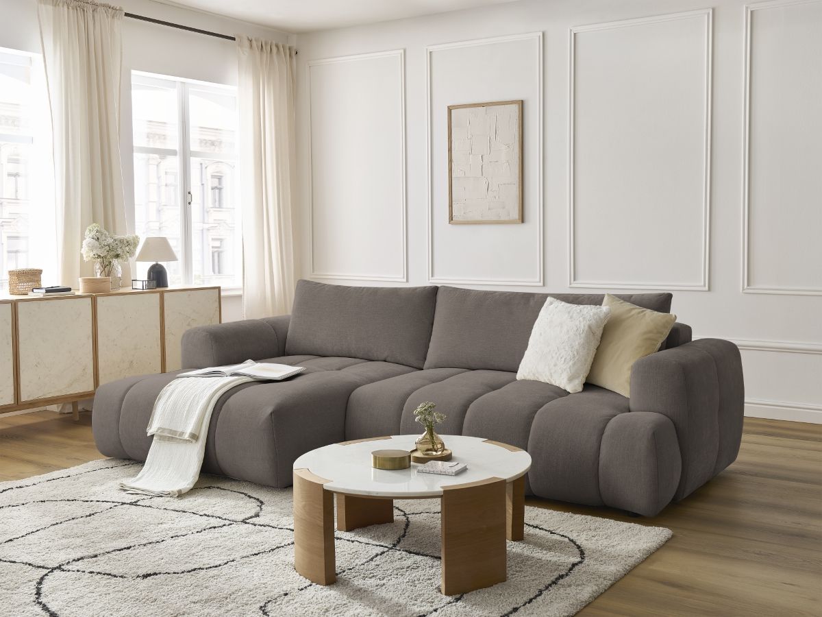 Canapé d'angle convertible FUJI tissu lisse