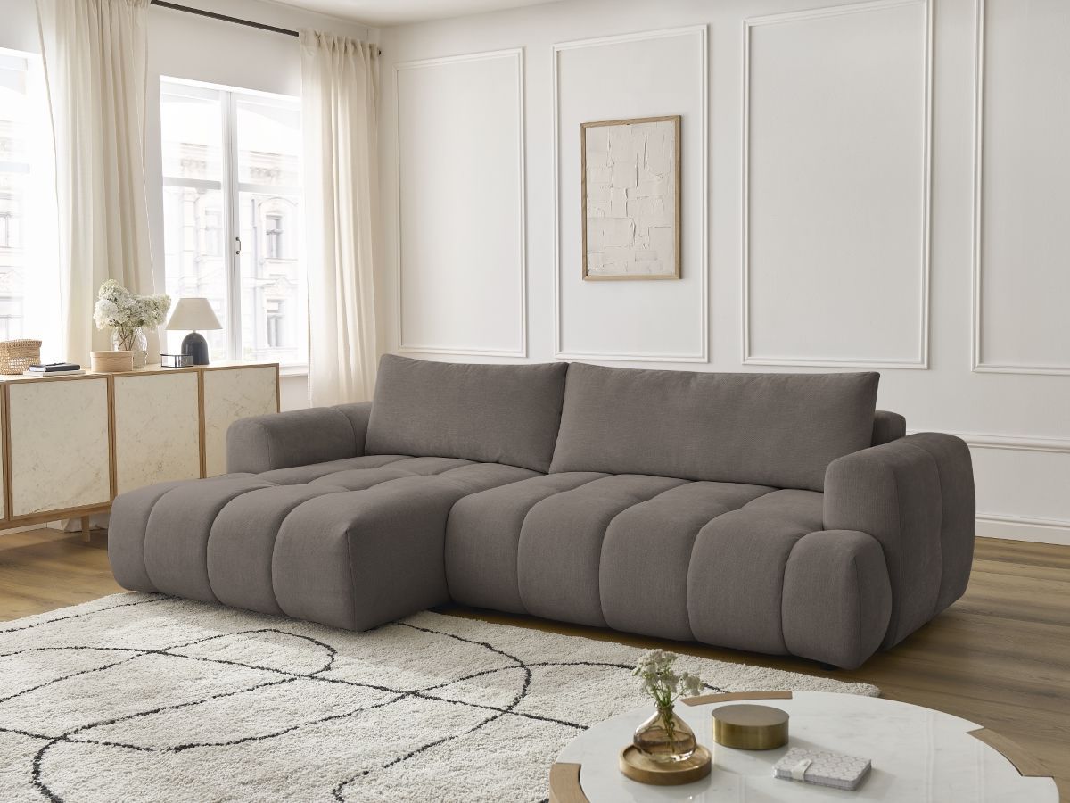 Canapé d'angle convertible FUJI tissu lisse taupe angle gauche BOBOCHIC 3 places - Vue supplémentaire 3