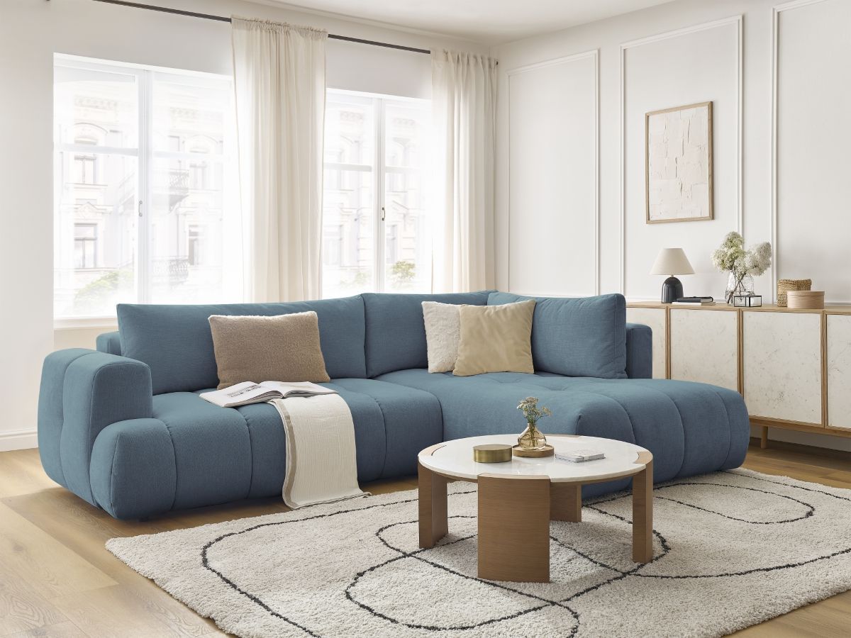 Canapé d'angle L convertible FUJI tissu lisse