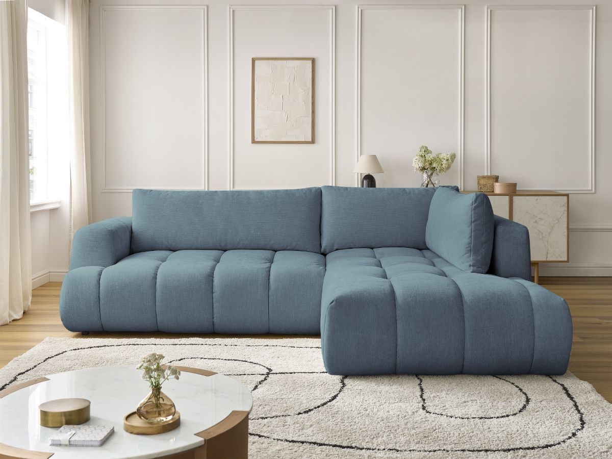 Canapé d'angle L convertible FUJI lisse bleu clair — vue 5