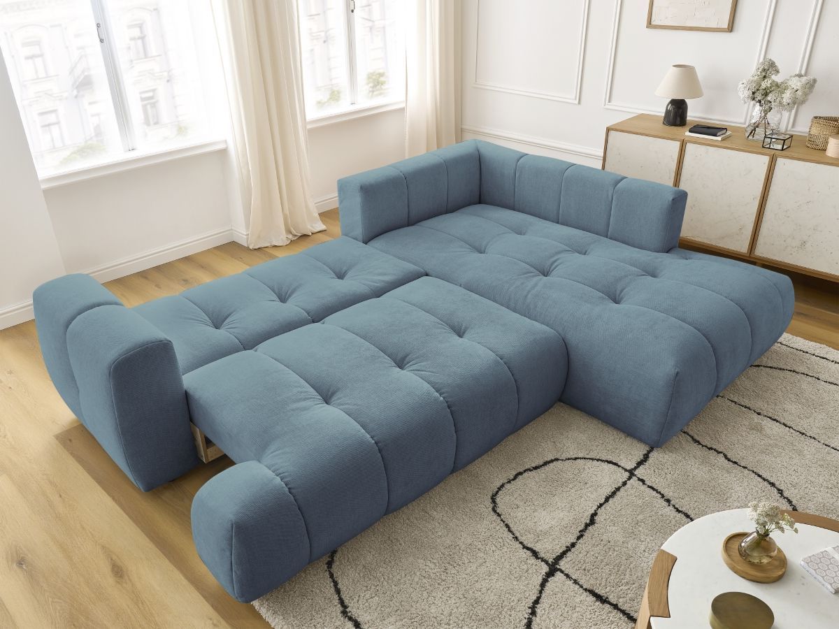 Canapé d'angle L convertible FUJI tissu lisse