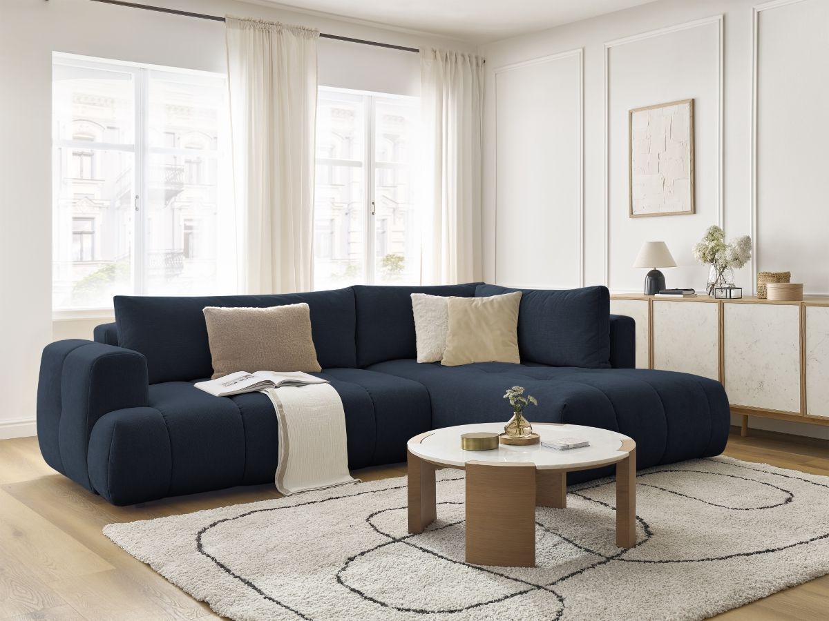 Canapé d'angle L convertible FUJI lisse bleu foncé
