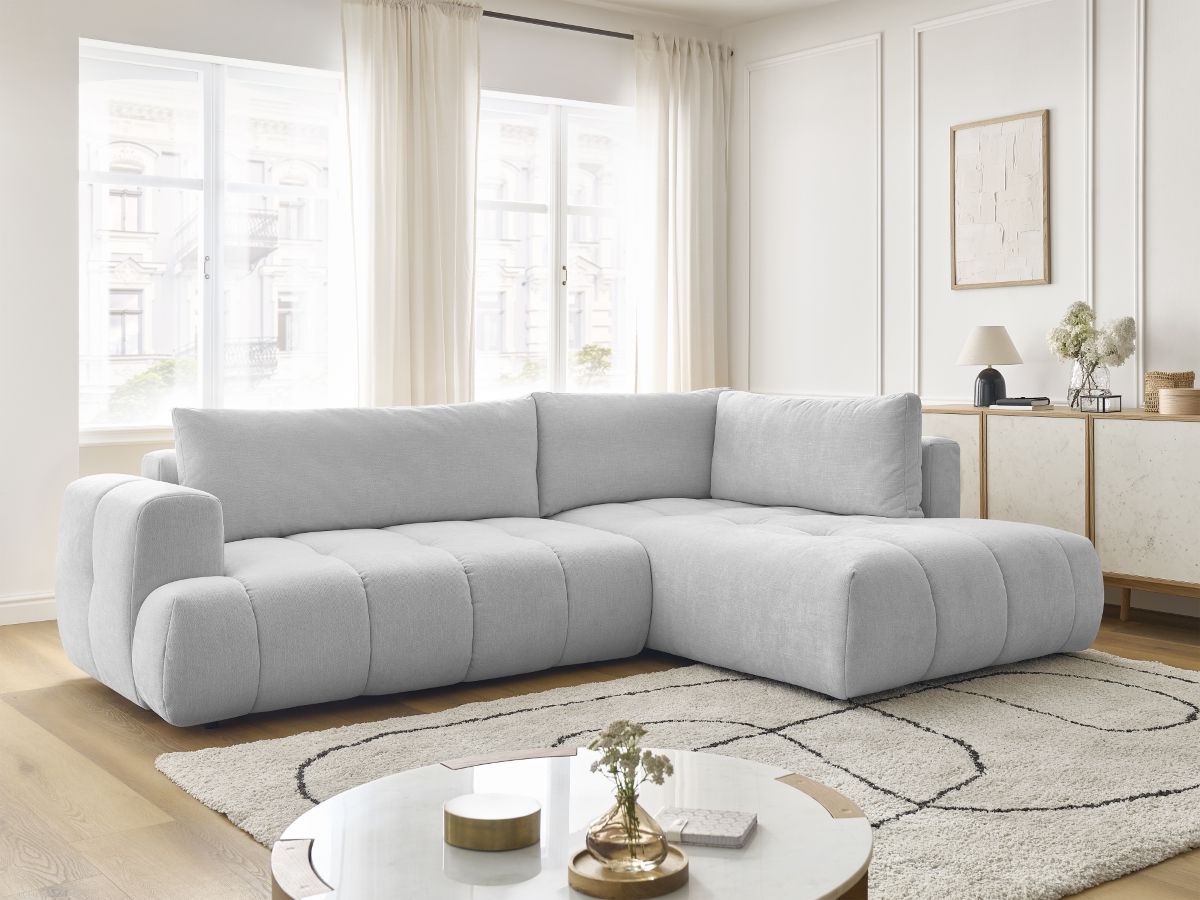 Canapé d'angle L convertible FUJI tissu lisse