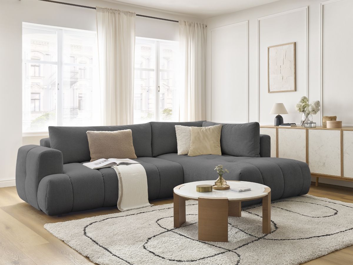 Canapé d'angle L convertible FUJI tissu lisse