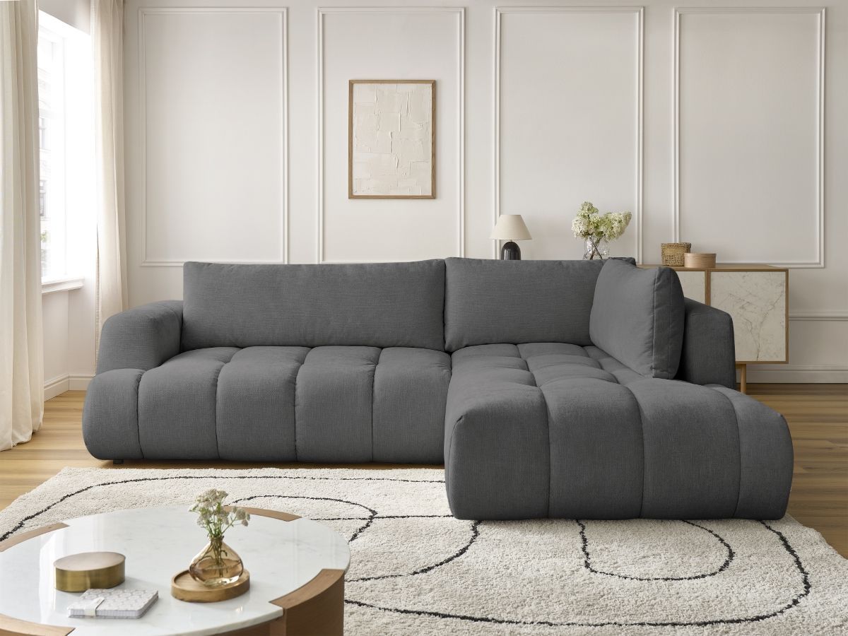 Canapé d'angle L convertible FUJI lisse gris foncé — vue 5