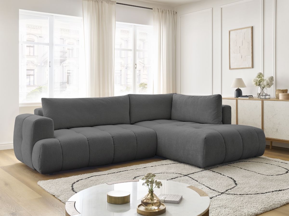 Canapé d'angle L convertible FUJI tissu lisse
