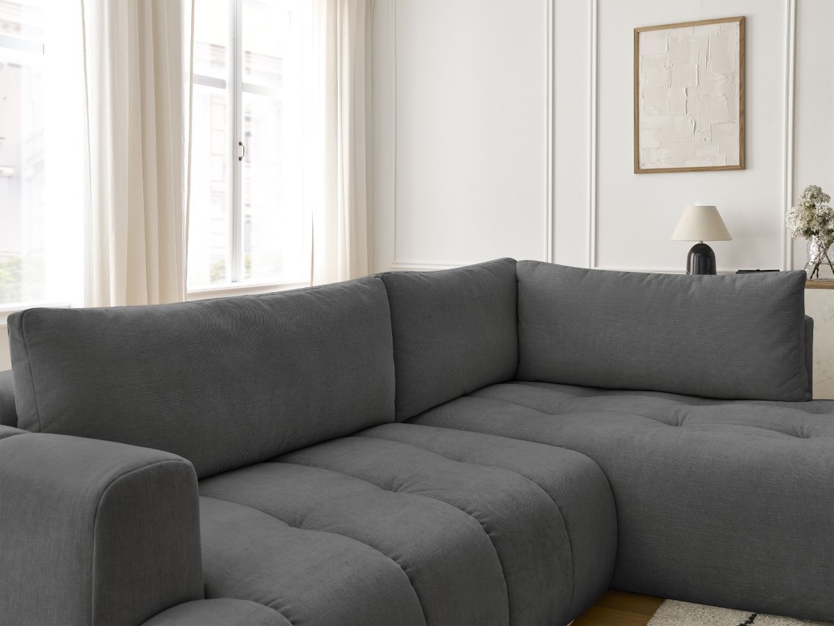 Canapé d'angle L convertible FUJI tissu lisse