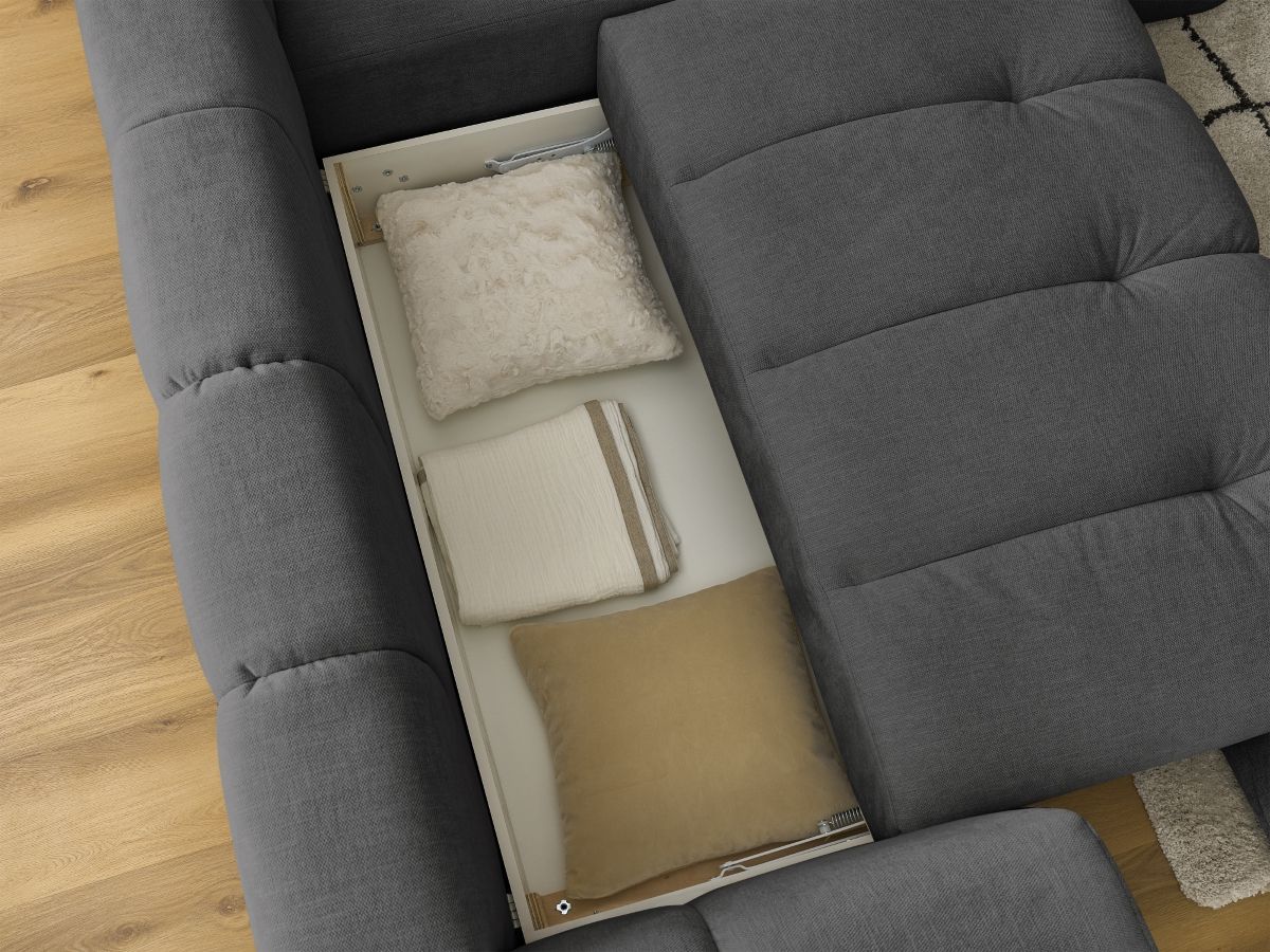 Canapé d'angle L convertible FUJI tissu lisse