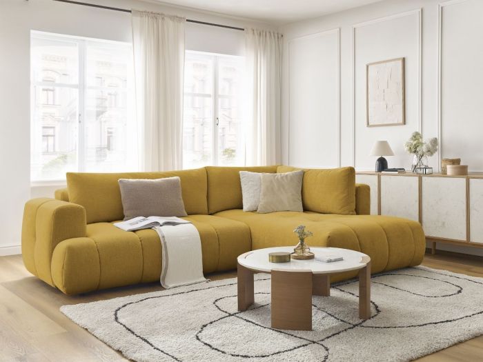 Canapé d'angle L convertible FUJII tissu lisse