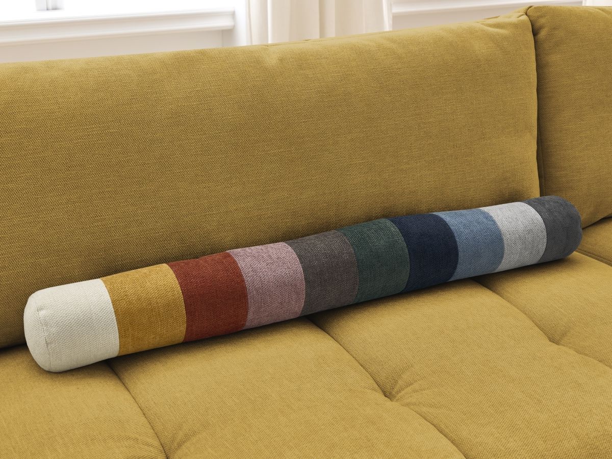 Canapé d'angle fixe EVEREST tissu chiné - Orange - Angle droit - 10 coussins