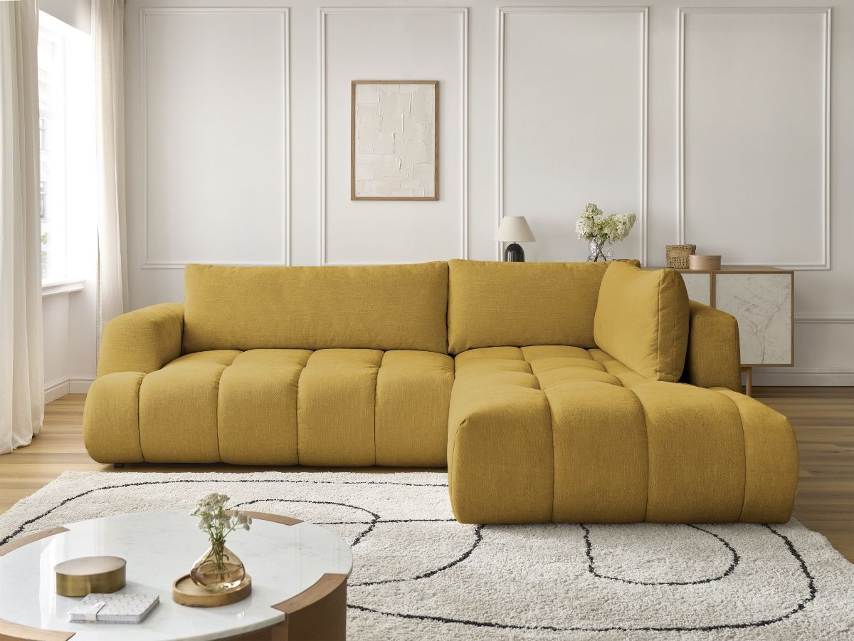 Canapé d'angle L convertible FUJI lisse jaune — vue 5