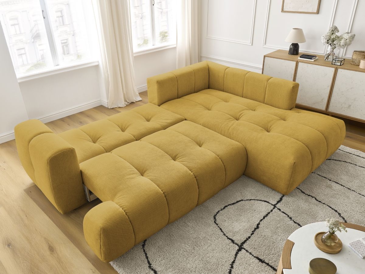 Canapé d'angle fixe EVEREST tissu chiné - Orange - Angle droit - 10 coussins