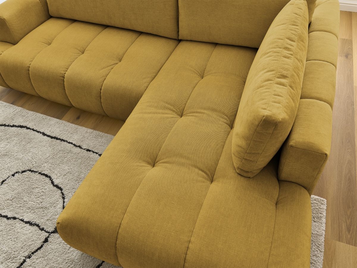 Canapé d'angle fixe EVEREST tissu chiné - Orange - Angle droit - 10 coussins