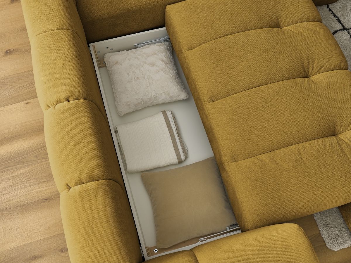 Canapé d'angle fixe EVEREST tissu chiné - Orange - Angle droit - 10 coussins