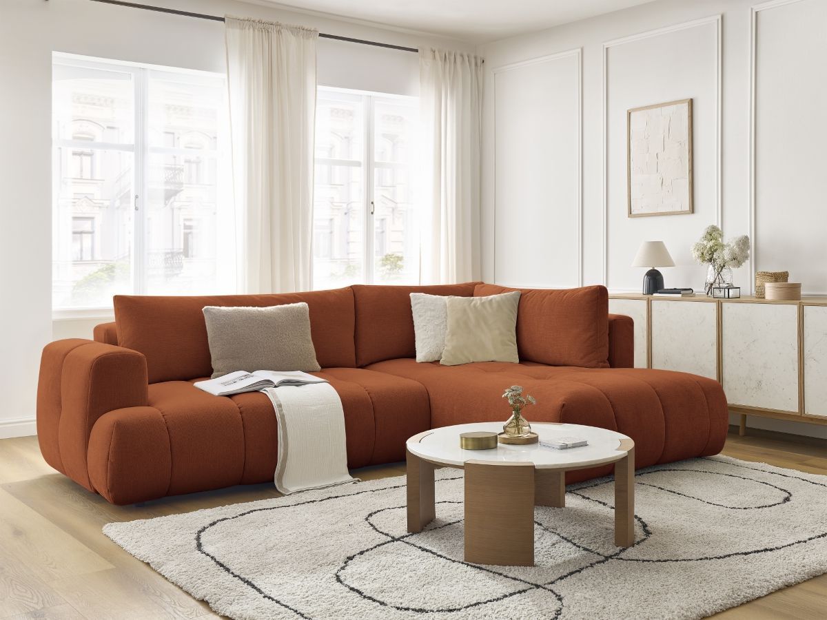 Canapé d'angle L convertible FUJI tissu lisse