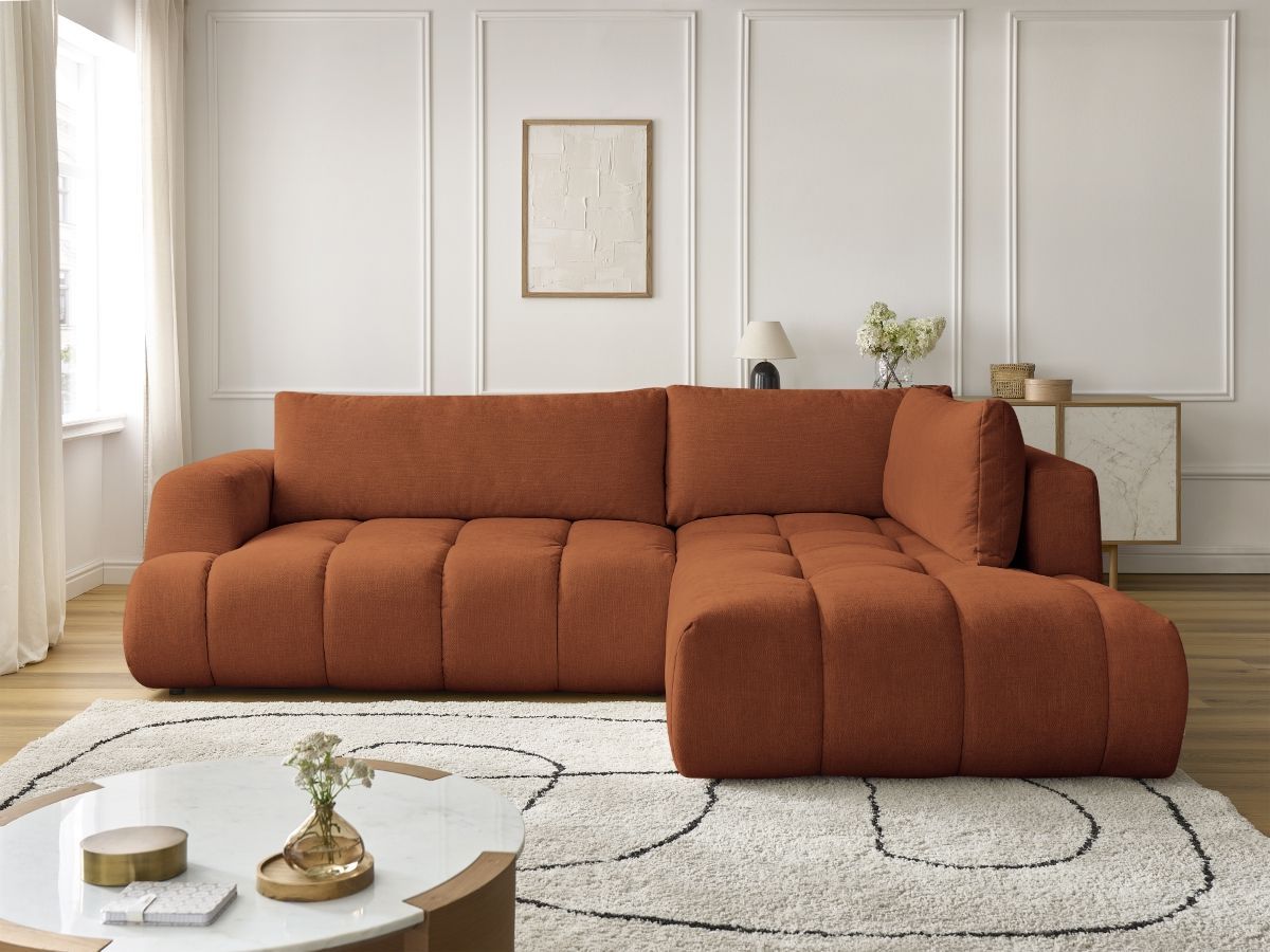 Canapé d'angle L convertible FUJI lisse orange — vue 5