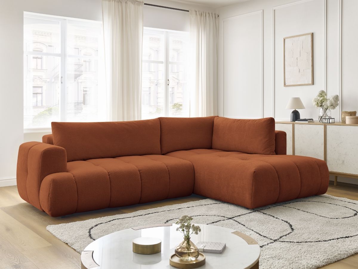 Canapé d'angle L convertible FUJI tissu lisse