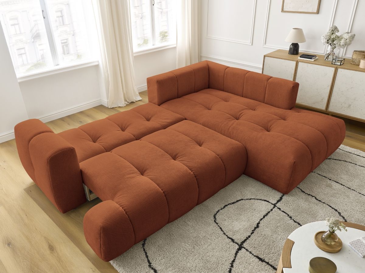 Canapé d'angle L convertible FUJI tissu lisse