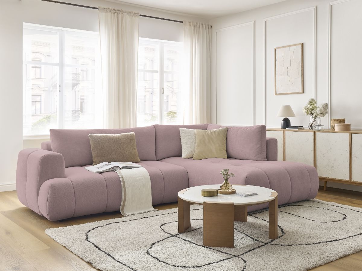 Canapé d'angle L convertible FUJI tissu lisse