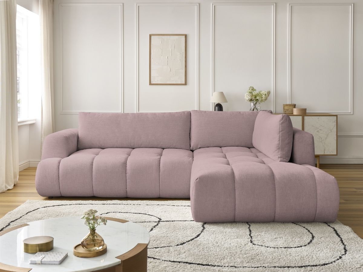 Canapé d'angle L convertible FUJI lisse rose — vue 5