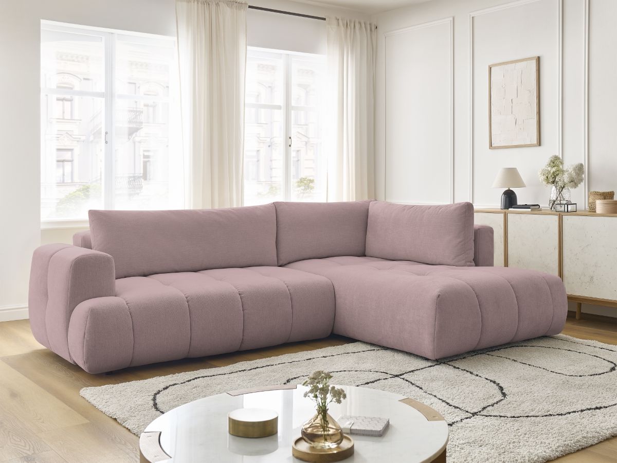 Canapé d'angle L convertible FUJI tissu lisse