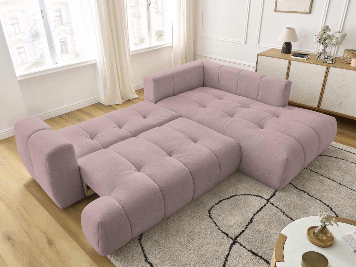 Canapé d'angle L convertible FUJI tissu lisse