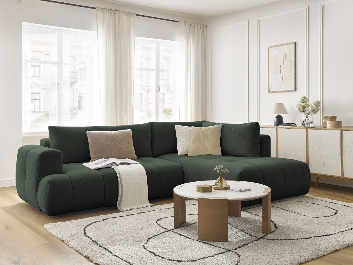 Canapé d'angle L convertible FUJI tissu lisse