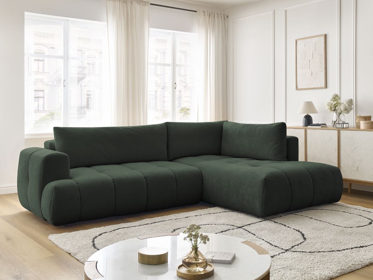 Canapé d'angle L convertible FUJI tissu lisse