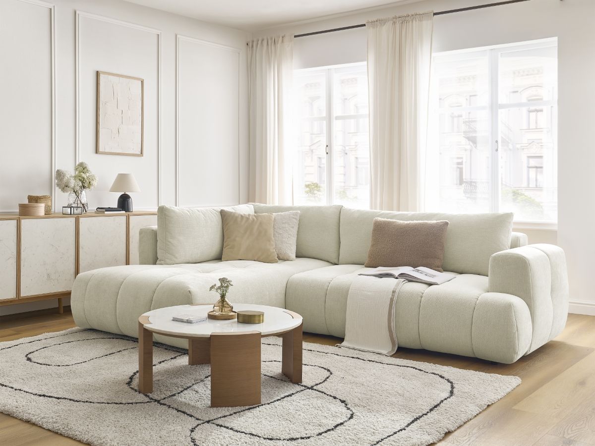 Canapé d'angle L convertible FUJI tissu lisse