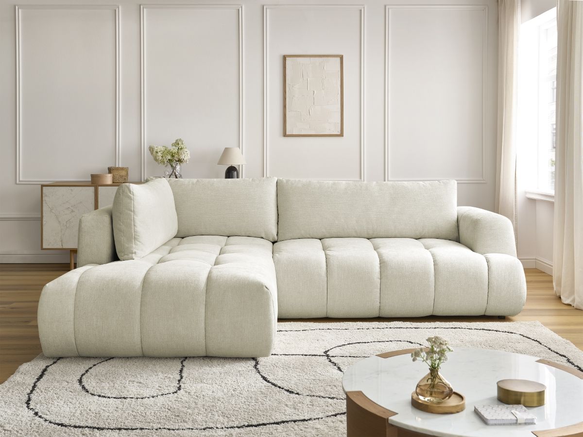 Canapé d'angle L convertible FUJI lisse beige — vue 5