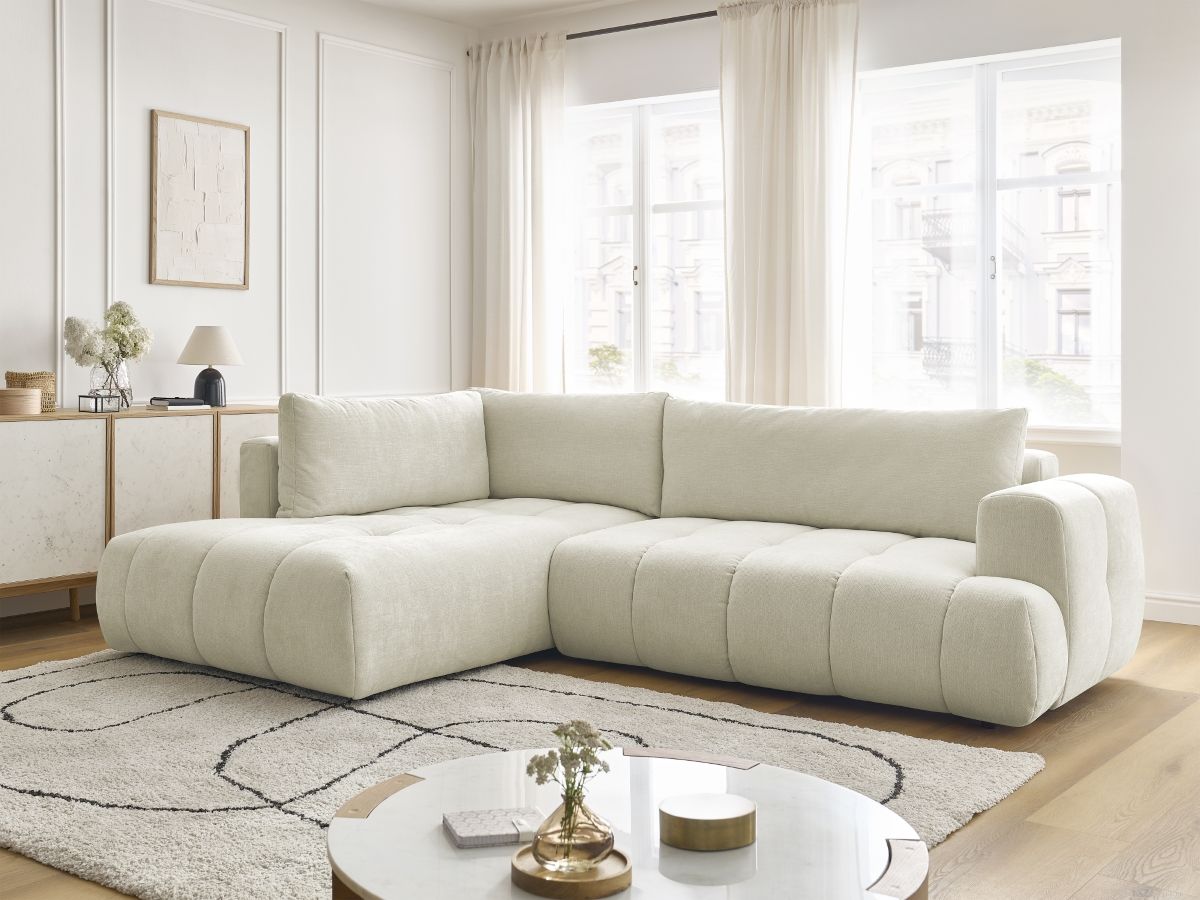 Canapé d'angle L convertible FUJI tissu lisse