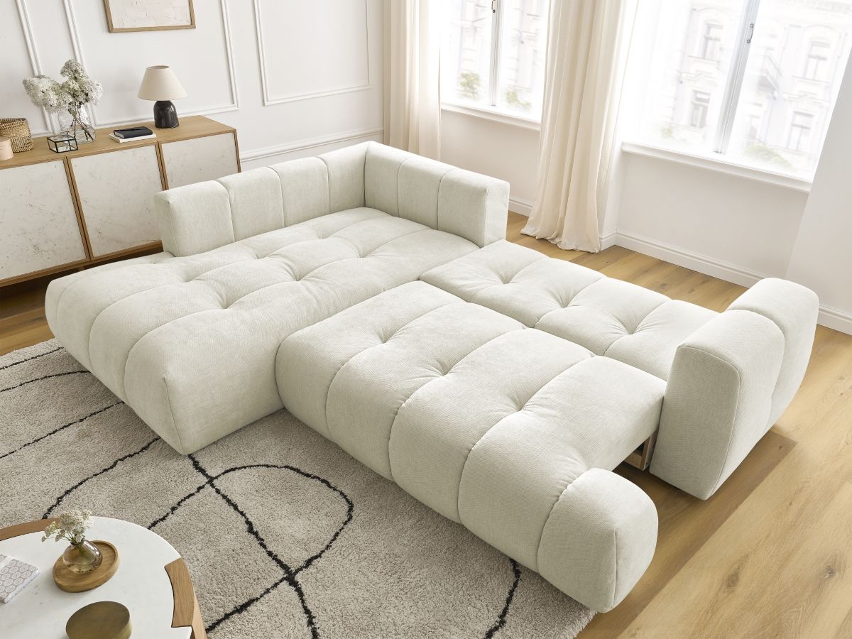 Canapé d'angle L convertible FUJI tissu lisse