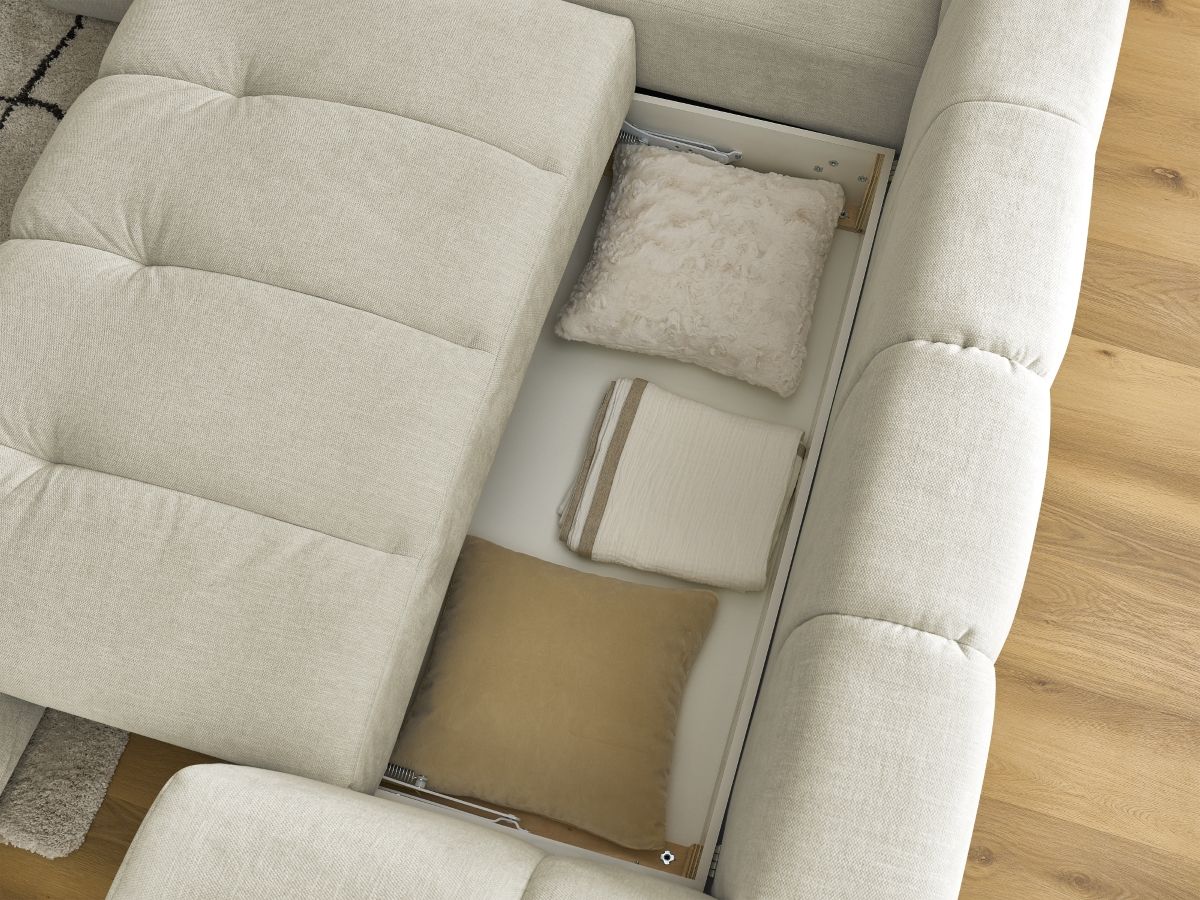 Canapé d'angle L convertible FUJI tissu lisse