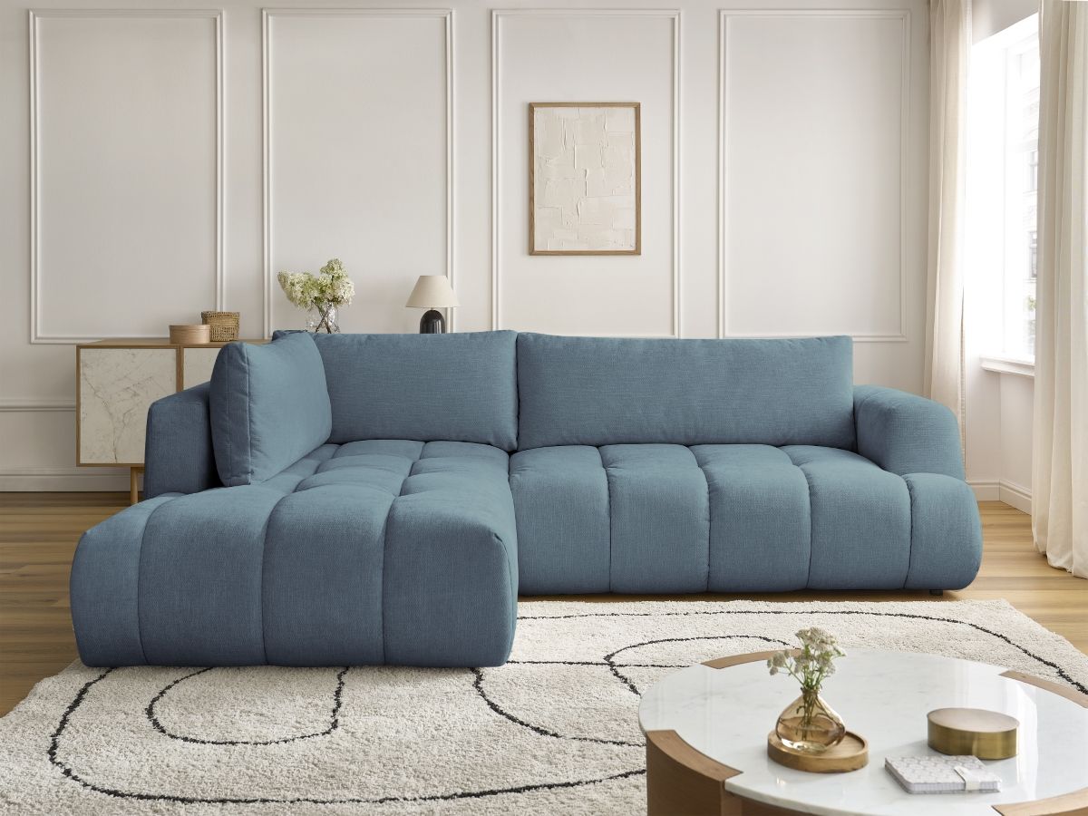Canapé d'angle L convertible FUJI tissu lisse bleu clair angle gauche BOBOCHIC 4 places - Vue supplémentaire 3