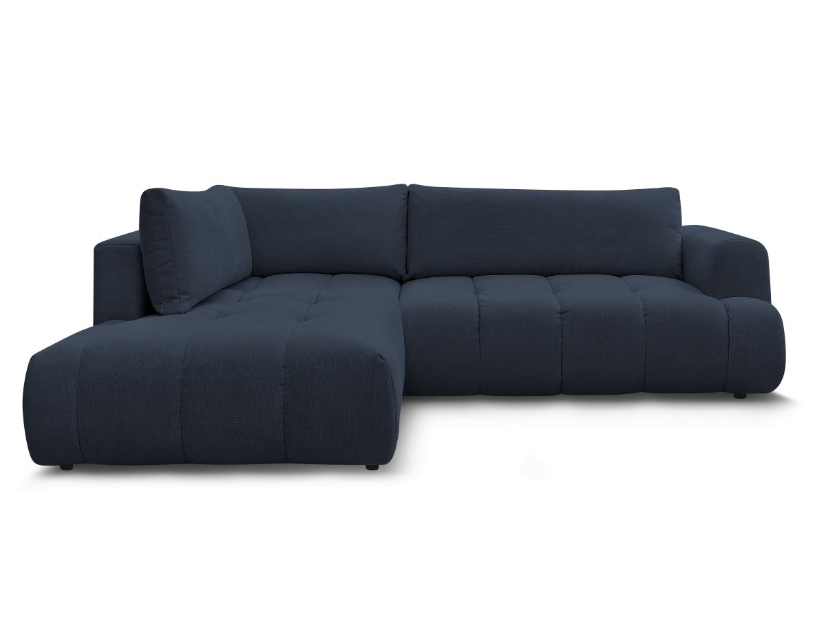 canapé d'angle l convertible fuji tissu lisse de couleur bleu foncé