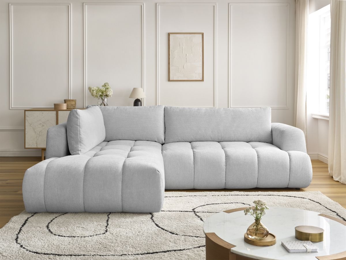 Canapé d'angle L convertible FUJI tissu lisse gris clair angle gauche BOBOCHIC 4 places - Vue supplémentaire 3