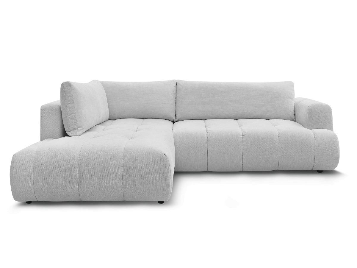 canapé d'angle l convertible fuji tissu lisse de couleur gris clair