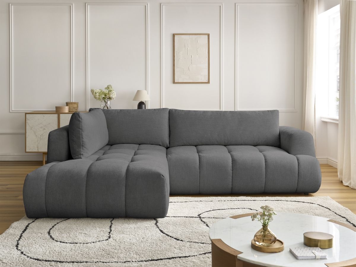 Canapé d'angle L convertible FUJI tissu lisse gris foncé angle gauche BOBOCHIC 4 places - Vue supplémentaire 3